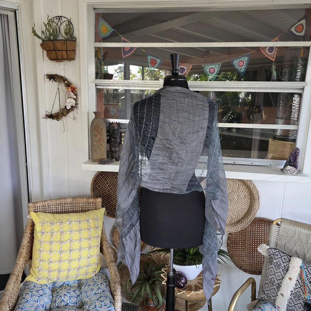 Fairy Wrap Bohemian Vintage Gray Gauze Scarf Patchwork Boho Chic - Picture 3 of 10